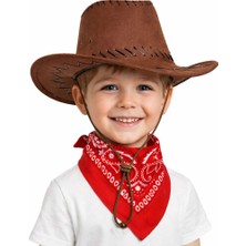 Nemere Çocuk Kovboy Şapka Kahverengi ve Kırmızı Bandana Seti