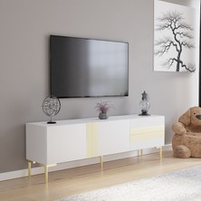 Nilah Defne 140 cm Modern Tv Sehpası Beyaz Gold