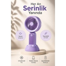 FaroxTech Şarjlı Taşınabilir El Vantilatörü - 3 Kademeli Sessiz Masaüstü Fanı ve Telefon Standlı Mini Fan