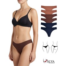 Alya Underwear Lazer Kesim Dikişsiz Tanga Külot, Seamless String 6'lı Paket ( 2 Adet Kiremit, 2 Adet Kahve, 2 Adet Lacivert ) S