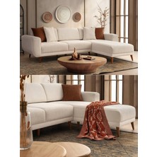 Maq Home Alba Modern Köşe Koltuk Takımı - Yataklı, Kırık Beyaz