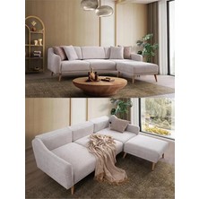 Maq Home Luna L Köşe Koltuk Takımı - Yataklı ve Ayrılabilir Puflu, Sütlü Kahve