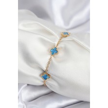Uravas Store Çelik Gold Renk Buz Mavisi Baby Boy Yonca Kadın Bileklik