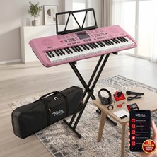 Midex PS-1800PK-SET 61 Tuşlu Kaliteli Pembe Org Dijital Ekran stand Kulaklık Çanta Notalık Adaptör Sticker metod