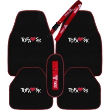 Tofaş Logolu 5 Parça Nakışlı Siyah Oto Halı Paspas / Tofaş Oto Ayna Askısı & Tampon Çeki Ipi