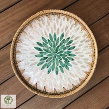 Renesse Home Almina El Yapımı Rattan Tepsi 30 cm – Doğal Hasır Sunum Tepsisi, Bohem Dekoratif Servis Tepsisi