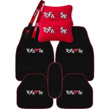 Tofaş 5 Parça Nakışlı Siyah Oto Halı Paspas / Tofaş Araç Seyahat Boyun Yastığı & Oto Ayna Askısı