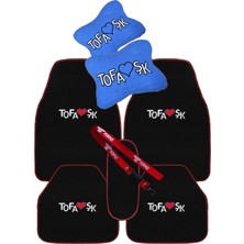 Tofaş 5 Parça Nakışlı Siyah Oto Halı Paspas / Tofaş Araç Seyahat Boyun Yastığı & Oto Ayna Askısı