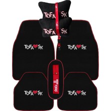Tusba Market Tofaş 5 Parça Nakışlı Oto Halı Paspas / Seyahat Boyun Yastığı & Ayna Askısı & Tampon Çeki İpi