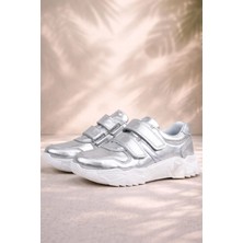 Rakerplus Hakiki Deri Gümüş Beyaz Tabanlı Kız Çocuk Sneakers Ayakkabı