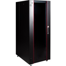 Lande 32U 600X800 Hyperline Dikili Tip Rack Kabinet (Siyah) (Ön Cam Kapak / Tekerlekli)