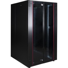 Lande 26U 800X800 Hyperline Dikili Tip Rack Kabinet (Siyah) (Ön Cam Kapak / Tekerlekli)