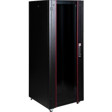 Lande 32U 600X600 Hyperline Dikili Tip Rack Kabinet (Siyah) (Ön Cam Kapak / Tekerlekli)