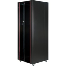 Lande 42U 800X800 Hyperline Dikili Tip Rack Kabinet (Siyah) (Ön Cam Kapak / Tekerlekli)