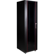 Lande 42U 600X600 Hyperline Dikili Tip Rack Kabinet (Siyah) (Ön Cam Kapak / Tekerlekli)