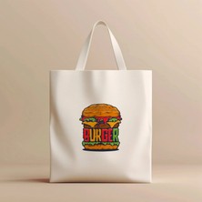 Hobi Hediye Lezzetli Burger Tasarımlı Renkli Baskılı %100 Bez Çanta