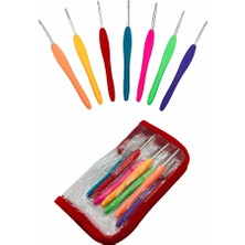 Ozan Tuhafiye Renkli Silikon Saplı 7'li Tığ Seti Çantalı Yumuşak Tutuş Özelliği ile