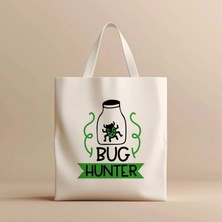 Hobi Hediye "Bug Hunter" Tasarımlı Yeşil Böcek Figürlü %100 Bez Çanta