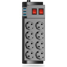 Enshall 8'li Priz 2 Metre Uzatma Kablosu Çoklu Korumalı 3 USB Li Çok Kullanışlı Priz Termal Akım