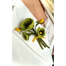 Kuvars Atalier Yeşil Gelincik Çiçekli Iğne Oyası Yaka Iğnesi - El Yapımı Zarif Şık Broş