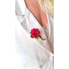 Kuvars Atalier El Yapımı Iğne Oyası Broş – Pembe Gül Çiçek Yaka Iğnesi, Zarif Aksesuar