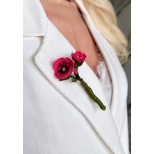 Kuvars Atalier Pembe Gelincik Çiçekli Iğne Oyası Yaka Iğnesi - El Yapımı Zarif Şık Broş