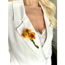 Kuvars Atalier Sarı Çiçekli Iğne Oyası Yaka Iğnesi - El Yapımı Zarif Şık Broş