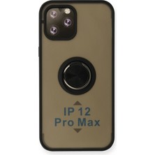 Almira Butik Mey Ithalat®  iPhone 12 Pro Max Kılıf Montreal Yüzüklü Silikon Kapak - Siyah