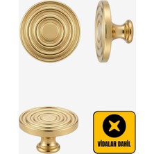 Viva Gold Halka Desenli Yuvarlak Mobilya Kulbu - Lüks Altın Kaplama Çekmece ve Dolap Düğmesi ( Tekli )