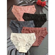 Zena Underwear Terra Dantel Detaylı File Bel Lastikli 5'li Kadın Külot Set-Renkli