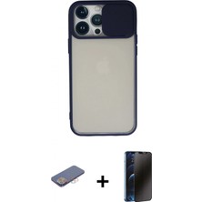 Marsilyan™- iPhone 13 Pro Max Kılıf Vadi Çizgi - Siyah 3D Antistatik Hayalet Cam Ekran Koruyucu + Pembe Renkli Kamera Lens Koruma Cam