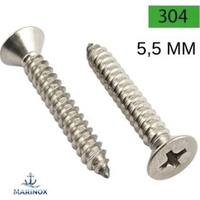 Marinox 5,5mm Paslanmaz Yhb Saç Vidası Çeşitleri DIN7982 A2 Aısı 304 Kalite (25 Adet)