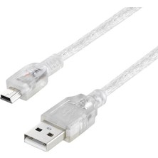 Pmr 5 Pin Mini USB Kablo 3 Metre Şeffaf – Uzun ve Dayanıklı Veri & Şarj Kablosu
