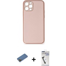 Marsilyan™- iPhone 12 Pro Kılıf Yadigar Klasik - Şeffaf Uv Polymer Nano Ekran Koruyucu + Gold Shine Kamera Lens Koruma Cam