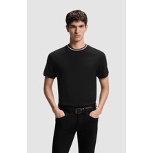 Boss Erkek %100 Pamuklu Logo Detaylı Bisiklet Yaka Kısa Kollu Siyah T-Shirt 50559847-001