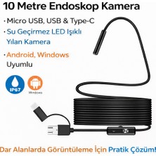 Qasul 10 Metre Endoskop Kamera Su Geçirmez LED Işıklı Boroskop Yılan Kamera Android Uyumlu Micro+Usb+Type-C