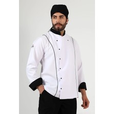 Erkek Aşçı Ceket 01 - Beyaz Siyah Biye
