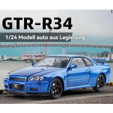 Scntoys Nissan Skyline Gtr R34 1:24 Ölçek Diecast Model Araba Açılan Kapılar Nıssan Gtr Model Mavi