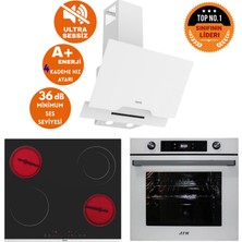 Afm Tech ve Ferre Marka/ Dust Sessiz Vitro. Elektrikli Beyaz Ankastre Set (D064-SA+ MS263 + FM7701)