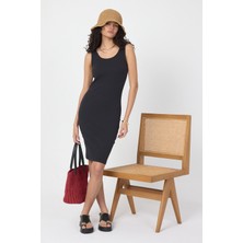 Segnante Kadın Mini Bodycon Kolsuz Füme Elbise