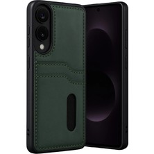 Almira Butik Mey Ithalat®  Samsung Galaxy S25 Edge Sara Kartvizitli Deri Kılıf - Koyu Yeşil