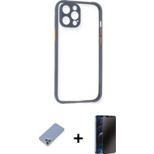 Marsilyan™- iPhone 12 Pro Kılıf Nova Asil Özel Seri - Siyah 3D Antistatik Hayalet Cam Ekran Koruyucu + Koyu Yeşil Metal Kamera Lens Koruma Cam