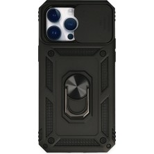 Almira Butik Mey Ithalat®  iPhone 14 Pro Kılıf Pars Lens Yüzüklü Silikon - Siyah