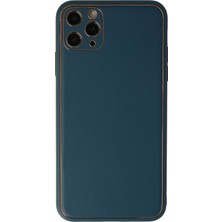 Almira Butik Mey Ithalat®  iPhone 11 Pro Max Kılıf Coco Deri Silikon Kapak - Mavi