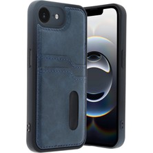 Almira Butik Mey Ithalat®  iPhone 16E Kılıf Sara Kartvizitli Deri Kılıf - Lacivert