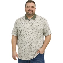Battal Moda Battalmoda Erkek Büyük Beden Haki Polo Yaka Mikro Desenli Kısa Kollu Tişört 3xl-4xl-5xl-6xl