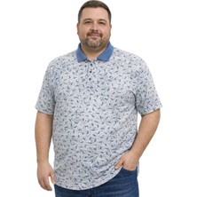 Battal Moda Battalmoda Erkek Büyük Beden Indigo Polo Yaka Mikro Desenli Kısa Kollu Tişört 3xl-4xl-5xl-6xl