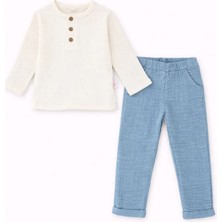 Bubito Unisex Bebek&çocuk %100 Pamuklu Müslin Alt Üst Pijama Takım-Açık Mavi