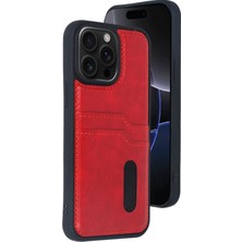 Almira Butik Mey Ithalat®  iPhone 15 Pro Max Kılıf Sara Kartvizitli Deri Kılıf - Kırmızı