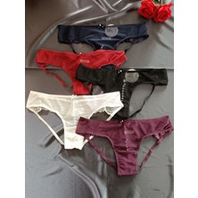 Zena Underwear Pearl Arka Çiçek Desen Dantelli Inci Detaylı Kadın 5'li Tanga Külot Set